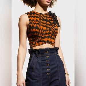 Ulla Johnson Nisha Handloomed Shoulder-Tie Cropped Top